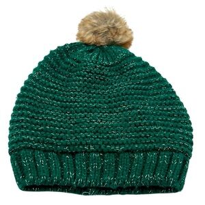 Old Navy Girl's Hunter Green Knit Silver Tinsel Fuzzy Winter Beanie Size Medium